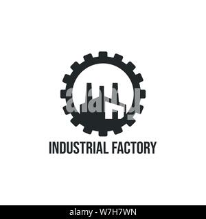 Industrielle Fabrikgebäude flachbild Logo Design Vector template Abbildung Stock Vektor