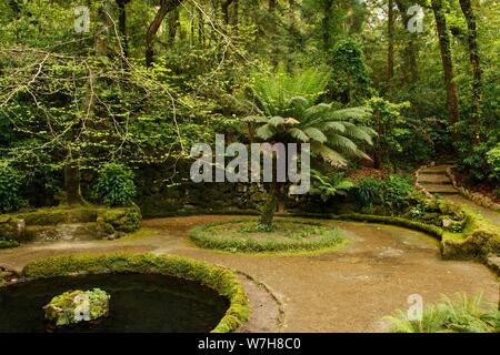 Weiter Sie nach Lissabon finden Sie Sintra, das berühmt ist für seine Burg Palácio Nacional da Pena den Gärten ist Stockfoto