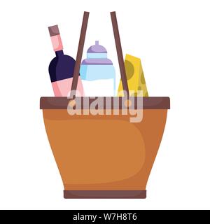 Picknickkorb Design, Essen Sommer Outdoor Freizeitaktivitäten gesunden Frühling Mittag- und Abendessen Thema Vector Illustration Stock Vektor