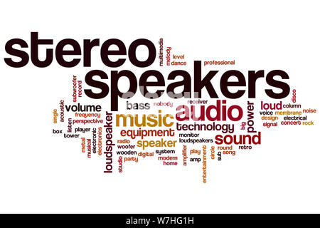 Stereo Lautsprecher Wort cloud Konzept Stockfoto