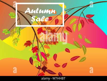 Herbst Sale Vektor banner Hintergrund mit 2 Zweige mit Herbst Elemente Blätter, regnerischen Cloud, Herbst Typografie und Text in herbstlichen Farben b Stock Vektor