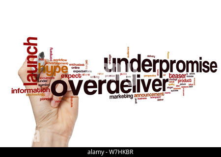 Wort Wolke Underpromise overdeliver Konzept Stockfoto