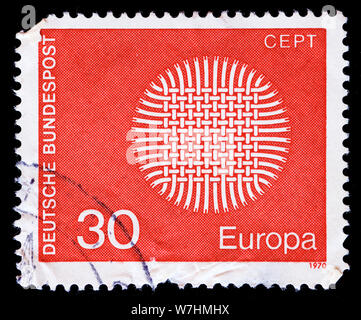 West Deutschland Briefmarke- Europa (C.E.P.T.) 1970 - flammende Sonne Stockfoto