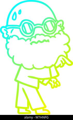 Kalte abstufungslinie Zeichnung einer Cartoon sorgen Mann mit Bart und Brille Zeigefinger Stock Vektor