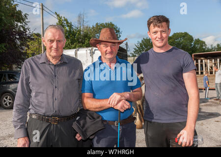 Dunmanway, Cork, Irland. 06 August, 2019. John O'Driscoll, Ebbie Sheehan und Jerome O'Dwyer von allihies am Ballabuidhe Horse Fair, die jeden August in Dunmanway, Co Cork, Irland, statt. - Gutschrift; David Creedon/Alamy leben Nachrichten Stockfoto