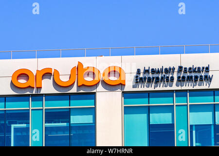 Juli 29, 2019 Santa Clara/CA/USA - Aruba Networks Hauptsitz im Silicon Valley; Aruba ist ein in Santa Clara, Kalifornien-basierte drahtlose Netzwerke sub Stockfoto