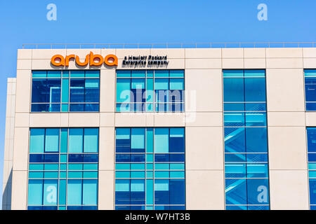 Juli 29, 2019 Santa Clara/CA/USA - Aruba Networks Hauptsitz im Silicon Valley; Aruba ist ein in Santa Clara, Kalifornien-basierte drahtlose Netzwerke sub Stockfoto