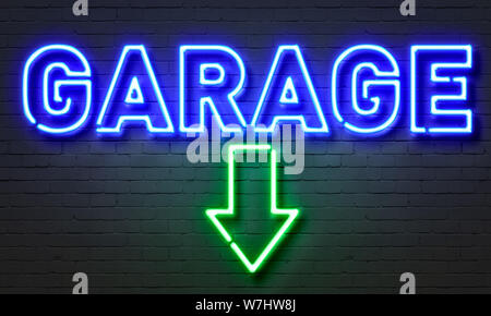 Garage Leuchtreklame auf Mauer Hintergrund Stockfoto