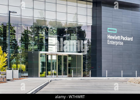 August 5, 2019 in Palo Alto/CA/USA - Hewlett Packard Enterprise (HPE) Hauptsitz im Silicon Valley; HPE ist eine US-amerikanische multinatio Stockfoto