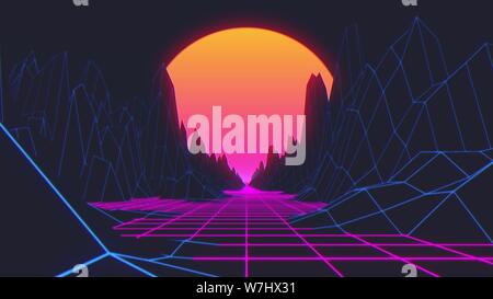 Retro-futuristischen Hintergrund im Stil der 80er. 3D-Darstellung. Stockfoto