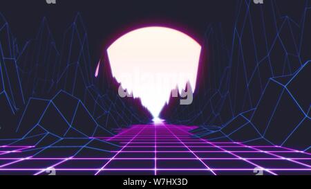 80s Retro-Futurismus Sun Raum Hintergrund. 3D-Darstellung. Stockfoto