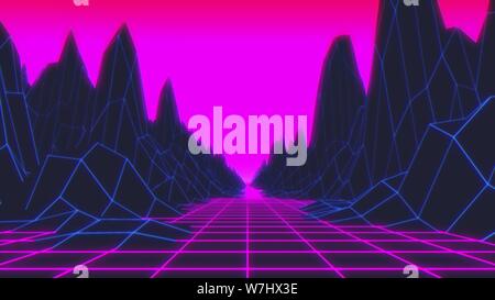 80s Retro-Futurismus Hintergrund. 3D-Darstellung. Stockfoto