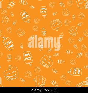 Skizze Halloween Kürbis nahtlose skizzieren. Halloween Kürbis nahtlose Gliederung in einer handgezeichneten Stil. Oktober Ernte Hintergrund. Vektor freehand eingestellt. Stock Vektor