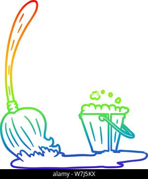 Regenbogen Farbverlauf Zeichnung einer Cartoon mop und Schaufel Stock Vektor