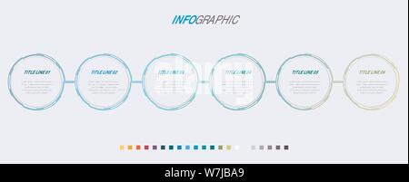 Infografik Vorlage. 6 Optionen Kreis Design mit schönen Farben. Vektor timeline Elemente für Präsentationen. Stock Vektor