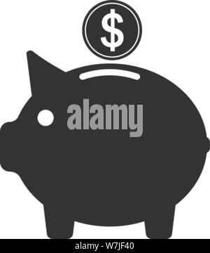 Einfache flache schwarze und weiße piggy Bank Symbol Vektor illustration Stock Vektor