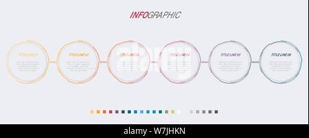 Bunte Diagramm, infografik Vorlage. Timeline mit 6 Optionen. Abgerundet Workflow für das Geschäft. Vektor Design. Stock Vektor