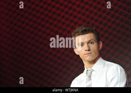 Englisch Schauspieler Tom Holland besucht eine Premiere für seinen neuen Film 'Spider-Man: Homecoming" in Peking, China, 4. September 2017. Stockfoto