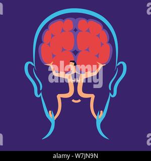 Ike-Atlas die Welt ein Mann oder die Nervenenden im Gehirn hält das Gehirn in der Rückseite der Umriss eines Abbildung Kopf Stock Vektor