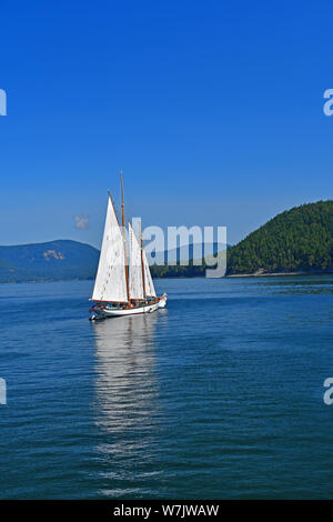 Ein Segelboot lagen die Gewässer des Salish Meer weg die San Juan Inseln im Staat Washington, USA Stockfoto