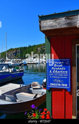Blick auf Deer Harbor Marina auf Orcas Island, Washington in die San Juan Inseln Stockfoto