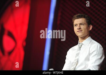 Englisch Schauspieler Tom Holland besucht eine Premiere für seinen neuen Film 'Spider-Man: Homecoming" in Peking, China, 4. September 2017. Stockfoto