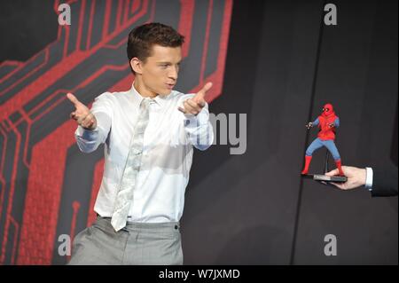 Englisch Schauspieler Tom Holland besucht eine Premiere für seinen neuen Film 'Spider-Man: Homecoming" in Peking, China, 4. September 2017. Stockfoto