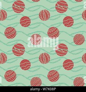 Die nahtlose Vektor Muster mit runden roten Weihnachtsverzierungen Stock Vektor