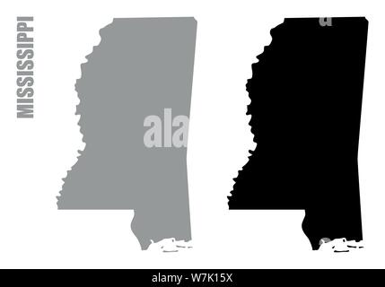 Mississippi State silhouette Karten auf weißem Hintergrund Stock Vektor