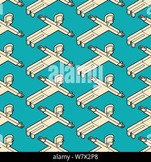 Mann ist das Fliegen Muster Nahtlose. Kerl breitete seine Arme an den Seiten und fliegt Stock Vektor