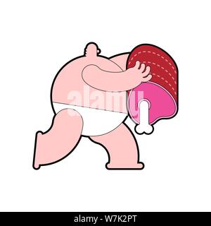 Fat Man und Fleisch Cartoon. Vector Illustration Stock Vektor