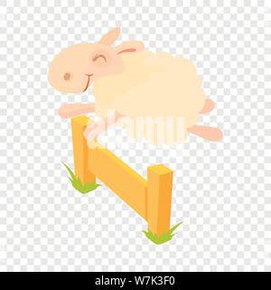 Schafe über Barriere Symbol springen, Cartoon Stil Stock Vektor