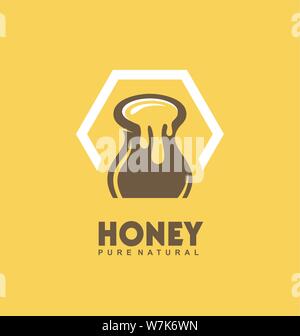 Reiner natürlicher Honig vektor Logo Design Idee. Honey Jar. Symbol Konzept. Stock Vektor