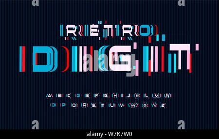 Bildschirm glitches Buchstaben gesetzt. Kein Signal oder schwaches Signal für Vektor Alphabet. Led-rgb-Fehler für die Schriftart. Typografie Design. Stock Vektor