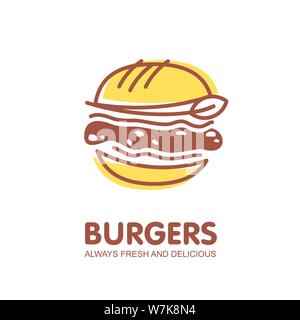 Burger Logo Design. Fast food Restaurant Symbol. Hamburger Vektor icon Abbildung. Stock Vektor