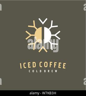 Coffee Bean und Schneeflocke Logo Design Idee für Eiskaffee. Symbol oder Symbol Vorlage für kalte gebrautes Getränk. Vektor emblem Abbildung. Stock Vektor