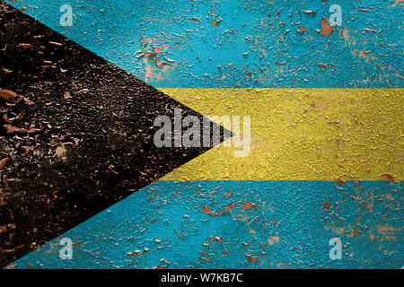 Flagge der Bahamas auf alten peeling Wand Hintergrund. Das Konzept der nationalen Stolz und Symbol des Landes. Stockfoto