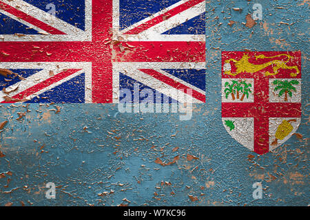 Nationalflagge von Fidschi auf alten peeling Wand Hintergrund. Das Konzept der nationalen Stolz und Symbol des Landes. Stockfoto