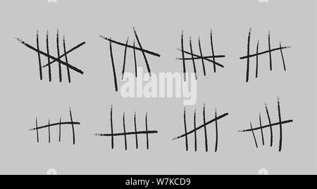 Gefängnis Symbole, Gefängnis zählstriche. Hand gezeichneten Linien oder Sticks, Anschläge, die von vier sortiert und durchgestrichen. Vector Illustration. Stock Vektor