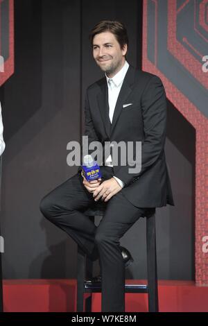 Amerikanische Regisseur Jon Watts besucht eine Premiere für seinen neuen Film 'Spider-Man: Homecoming" in Peking, China, 4. September 2017. Stockfoto