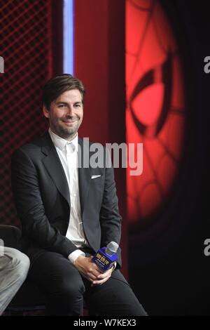 Amerikanische Regisseur Jon Watts besucht eine Premiere für seinen neuen Film 'Spider-Man: Homecoming" in Peking, China, 4. September 2017. Stockfoto