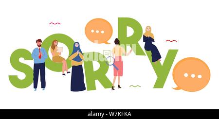 Es tut uns leid Comic Text Sammlung Pop Art Stil. Vektor Sprechblase mit Wort und kurze Phrase cartoon Ausdruck Abbildung. Arbeiten im Team entschuldigen Stock Vektor