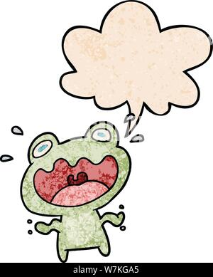 Cute cartoon Frosch mit Sprechblase im Retro Stil angst Textur Stock Vektor