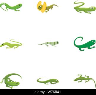 Grüne Eidechse Icon Set. Cartoon Set von 9 grüne Eidechse Vector Icons für Web Design auf weißem Hintergrund Stock Vektor