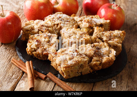 In Scheiben geschnitten Apple blondies mit Zimt und Nüsse close-up auf einer Schiefertafel Board auf dem Tisch. Horizontale Stockfoto