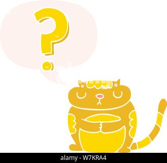 Cartoon Katze mit Fragezeichen mit Sprechblase im Retro-Stil Stock Vektor