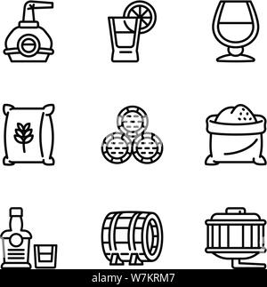 Whiskey Fabrik Icon Set. Umrisse Set von 9 Whiskey Fabrik Vector Icons für Web Design auf weißem Hintergrund Stock Vektor