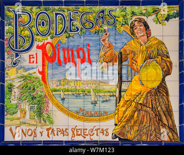 Bodegas El Pimpi, Spanische Fliesen Fries, Malaga, Andalusien, Spanien Stockfoto