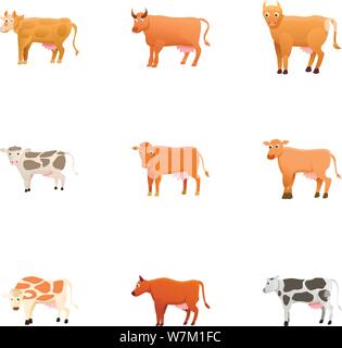 Bauernhof Kuh Tiere Symbol gesetzt. Cartoon Set von 9 Bauernhof Kuh Tiere Vector Icons für Web Design auf weißem Hintergrund Stock Vektor