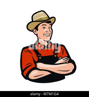 Bauer Portrait, organische Produkte Logo. Landwirtschaft, Landwirtschaftliche Vektor Stock Vektor